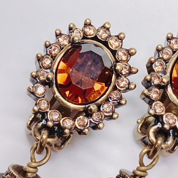 VTG Signed Heidi Daus Rhinestone Black Bead Faux Pearl Gold Clip Dangle Earrings - Picture 11 of 11